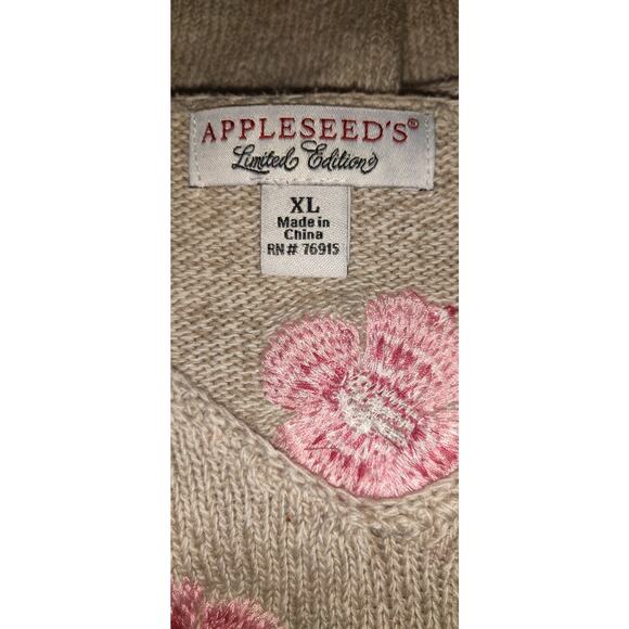 Appleseeds Sweater Linen Blend Oatmeal Beige Limited Edition Embroidery Sz XL - Picture 14 of 16